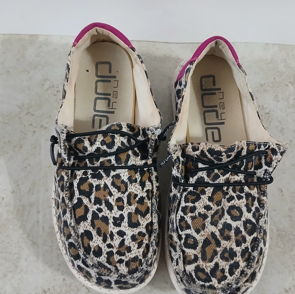 Hey Dude Brown and‎ Pink Moccasins with Leopard Print